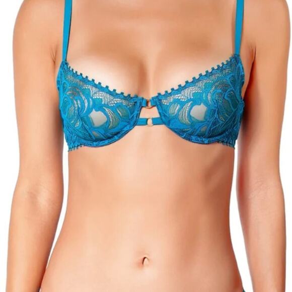 Huit BIJ-C5 Balconette Floral Lace Adjustable Straps Bra Turquoise 34E NWT - Picture 1 of 6